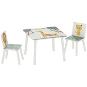 3 Piece Animal Themed Kids Table and 2 Chair Set with Storage for Playroom or Bedroom, Green