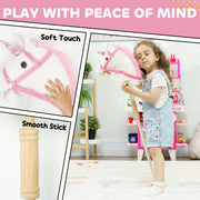 Unicorn Stick Horse Toy With Wheels and Realistic Sounds for Kids Riding Fun White AOSOM