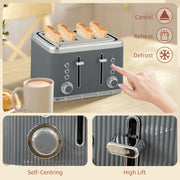 4 Slice Toaster and Fast Boil 1.7L Electric Kettle Set with Limescale Filter, Grey