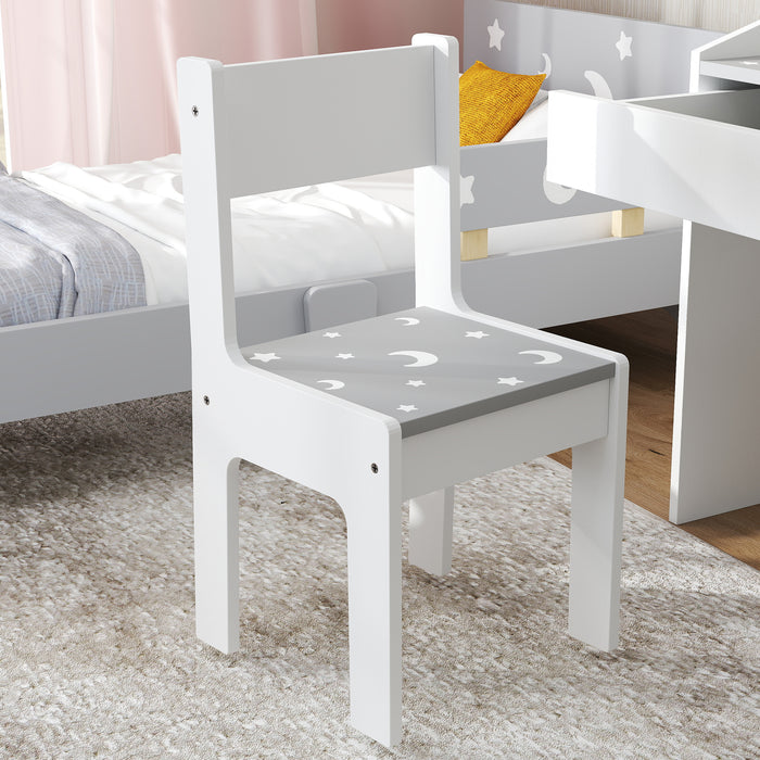 Kids Study Table and Chair Set with Storage and Pull-Out Drawer Grey by AIYAPLAY
