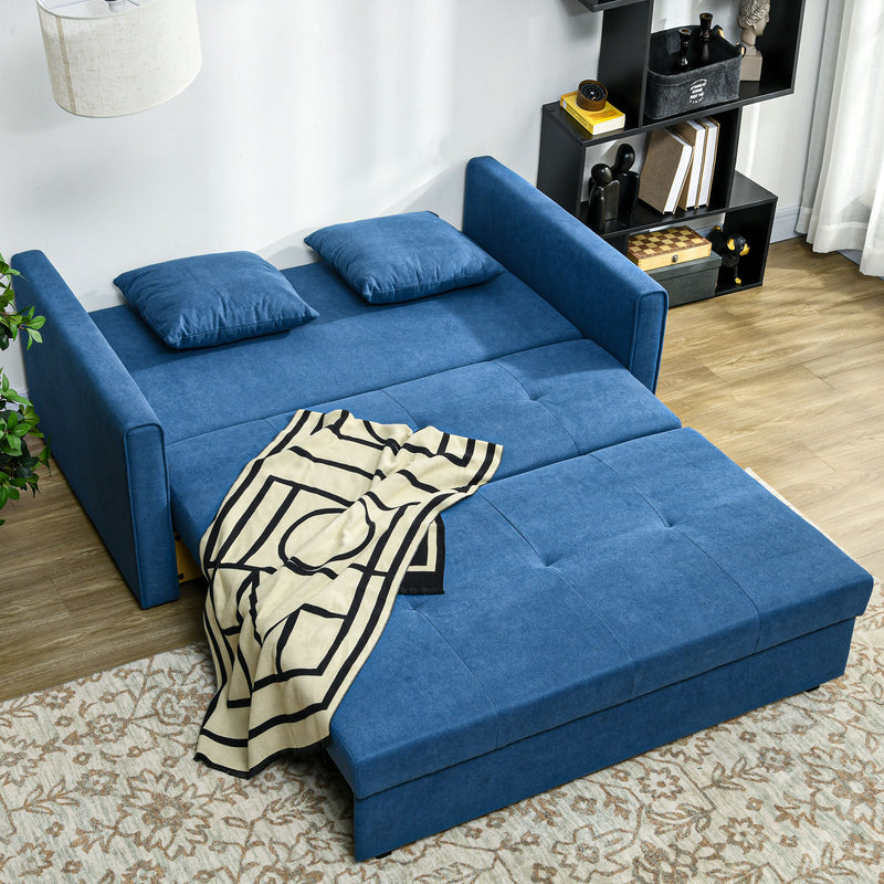 2 Seater Sofa Bed with Hidden Storage and Cushions Ideal for Guest Room Use Deep Blue
