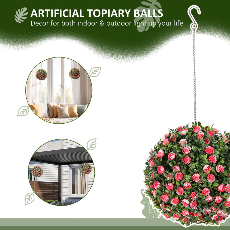 Set of 2 Pink Artificial Topiary Rose Balls 28cm UV Protected for Indoor Outdoor Decor by HOMCOM