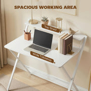 Folding Study Desk with Shelf for Small Spaces and Easy Storage White AOSOM