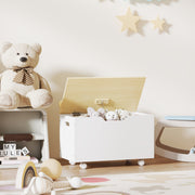 Toy Storage Chest with Wheels and Safety Hinges for Toddlers Playroom or Bedroom White AOSOM
