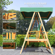 Wooden 3 Seater Garden Swing Chair Convertible Hammock Bench Lounger Dark Green Cushions by Outsunny