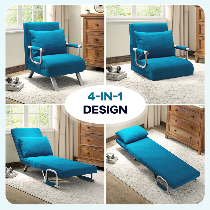 Blue 4 in 1 Faux Suede Sleeper Chair Bed Versatile Folding Sofa by HOMCOM