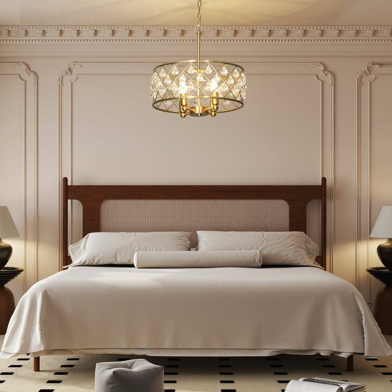 Four Bulb Crystal Chandelier Light Fixture Adds Elegance To Dining Room or Lounge Gold