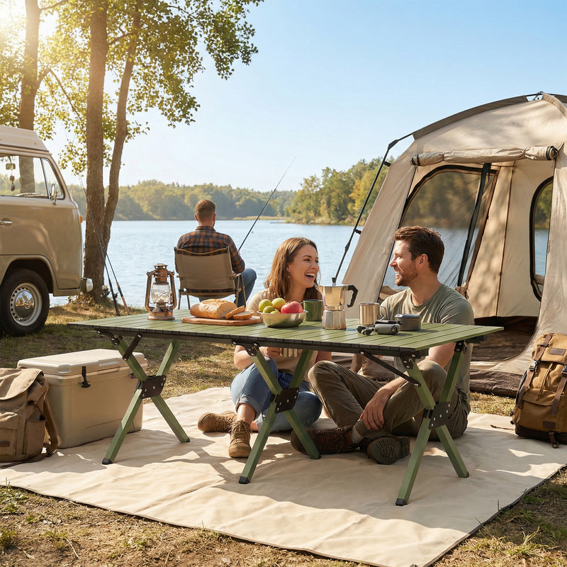 Folding Camping Table for Outdoor Picnics with Waterproof Surface and Easy Storage Green