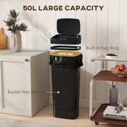 50L Motion Sensor Kitchen Bin With Soft Close Lid For Rubbish Disposal Black AOSOM
