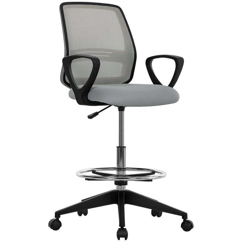 Adjustable Draughtsman Office Chair with Footrest for Tall Desks or Counters Light Grey