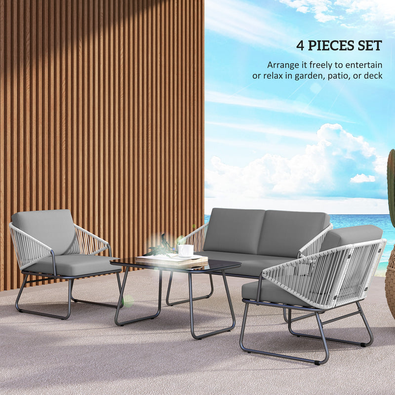 Grey Four Piece Rattan Garden Sofa Set With Strong Panels by Outsunny