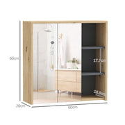 Five Shelf Mirrored Bathroom Wall Cabinet with Wood Effect Finish by HOMCOM