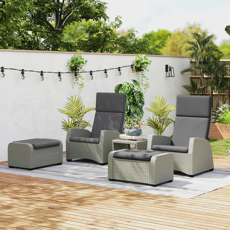 5pc Rattan Outdoor Lounger Furniture Set with Cushions in Charcoal Grey by Outsunny