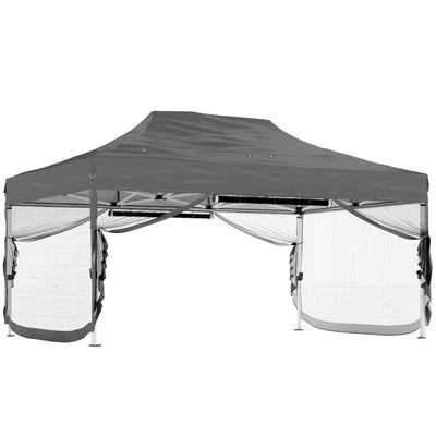 Pop Up Gazebo with Mesh Sides for Garden Shade and Insect Protection 3 x 4.5 m, Dark Grey Outsunny