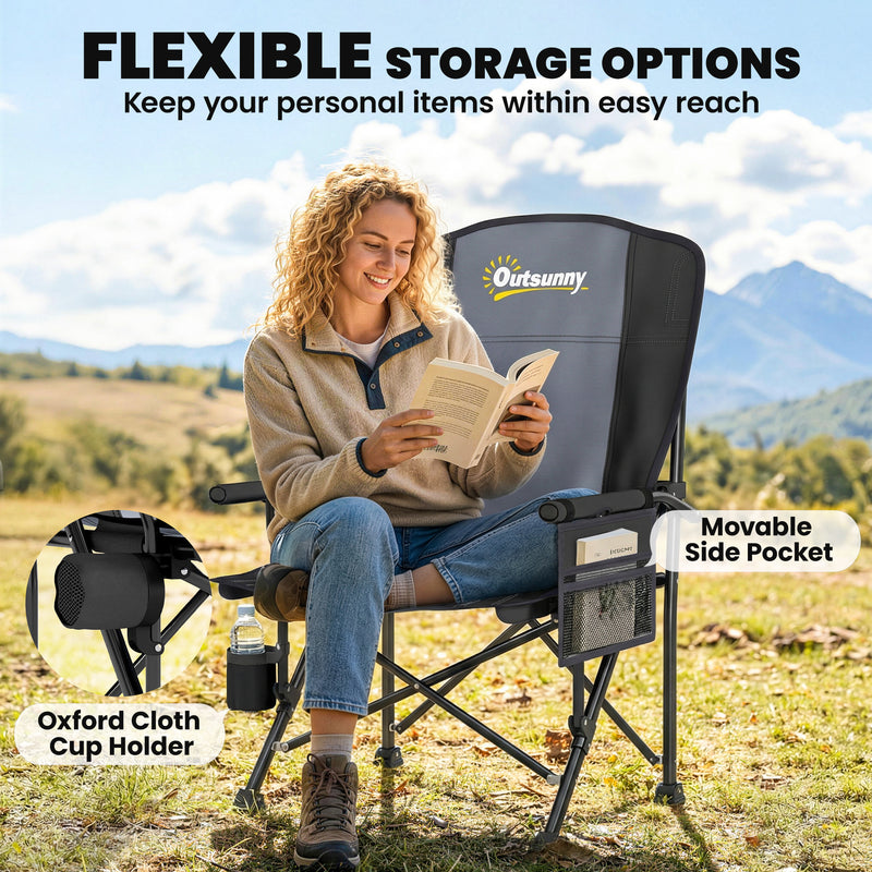 Folding Camping Chair with Padded Seat and Cup Holder for Garden or Campsite Black