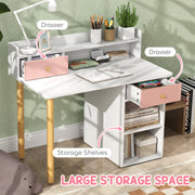Pink Kids Study Desk and Chair Set with Hutch Storage Drawer and Shelves by AIYAPLAY