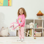 Unicorn Stick Horse Toy With Wheels and Realistic Sounds for Kids Riding Fun White AOSOM