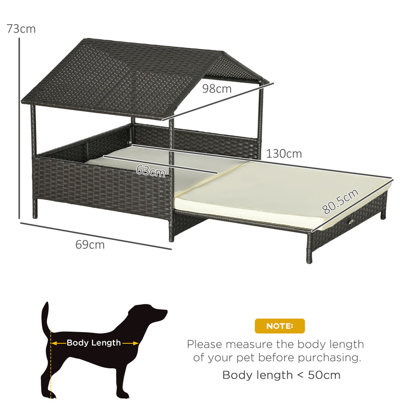 Extendable Elevated Rattan Dog Bed with Roof and Removable Cushion for Outdoors Cream