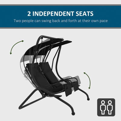 2 Seater Garden Swing Chair With Adjustable Canopy For Relaxing Outdoors Black