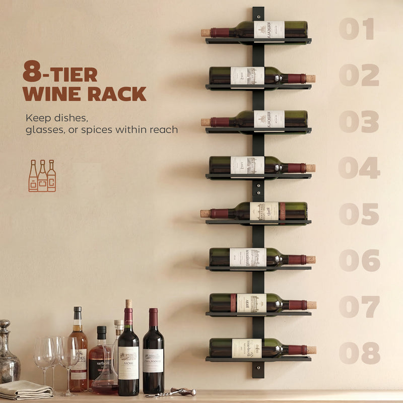 Wall Mounted Wine Rack for 8 Bottles Space Saving Steel Storage Black AOSOM