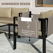 4 Piece Metal Garden Furniture Set with Glass Table and Cushions Khaki by Outsunny