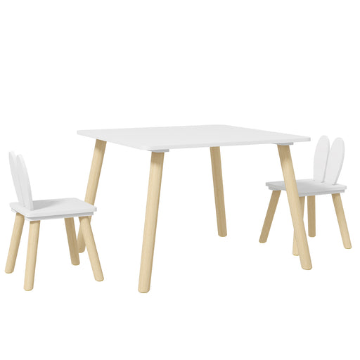 Kids Table and Chair Set with Bunny Backrest Ideal for Nursery and Playroom, White
