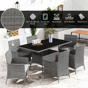 7 Seater Rattan Garden Dining Set With Cushions and Glass Top Table Charcoal Grey by Outsunny