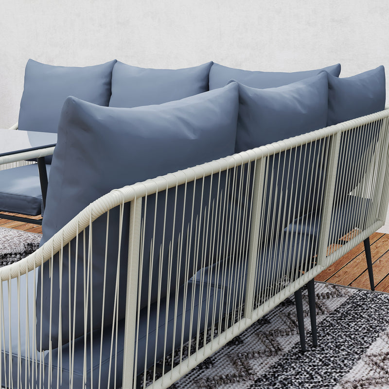 Grey 6 Piece Rattan Garden Sofa Set With Cushions by Outsunny