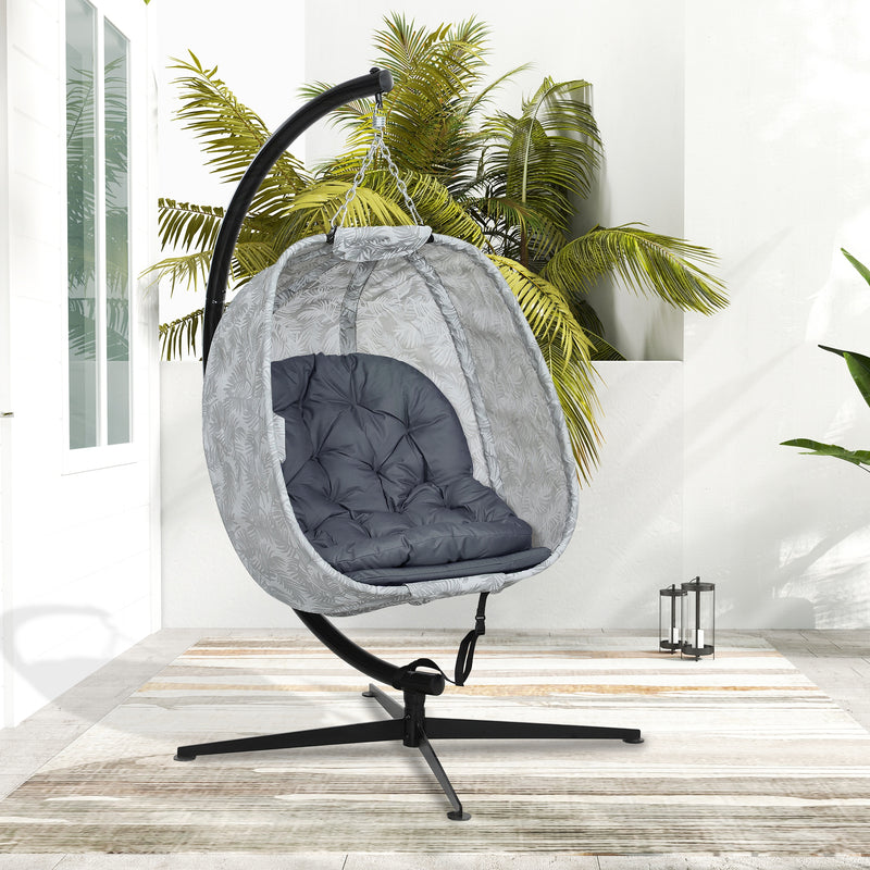 Grey Hanging Egg Chair with Stand and Cushion for Garden Patio and Balcony by Outsunny