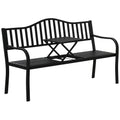 Outdoor Metal Bench with Pull-Out Centre Table for Garden or Patio Seating Black Outsunny