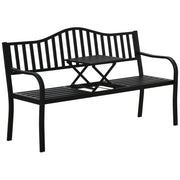 Outdoor Metal Bench with Pull-Out Centre Table for Garden or Patio Seating Black Outsunny