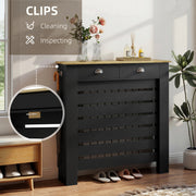 Radiator Cover with Drawer for Hallway Safety and Storage Slim Slatted Black Wood Effect Homcom