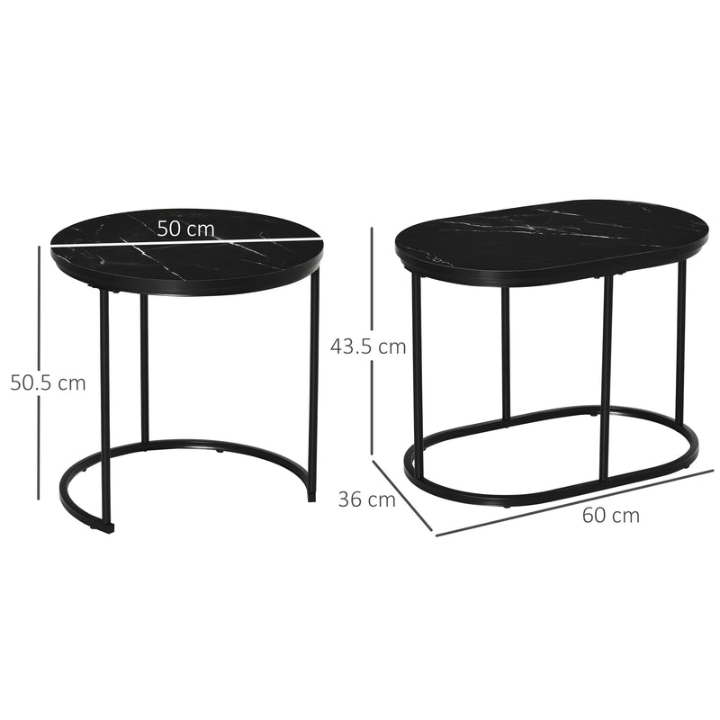 Set of 2 Marble Effect Nesting Tables Black and White Space Saving Design by HOMCOM