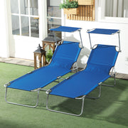Set of 2 Blue Foldable Sun Loungers with 4 Position Adjustable Backrest and Sun Shade