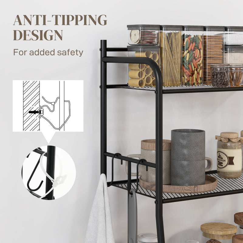 Five Tier Steel Kitchen Storage Shelf Unit With Sturdy Frame For Home Organisation Black