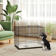 Foldable Black Dog Crate with 2 Doors Tray and Soft Cushion for Small Dogs 76 x 53 x 60 by PawHut