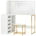 Corner Dressing Table Set with Adjustable LED Mirror and Organised Storage White Gold