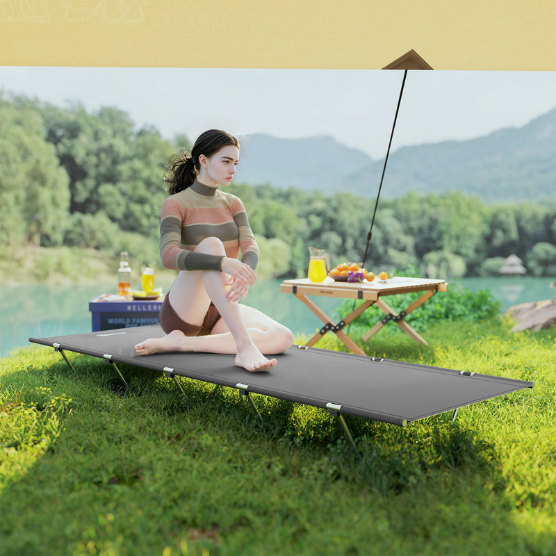 Camping Bed Foldable Lightweight Cot for Comfortable Sleep Off the Ground Dark Grey