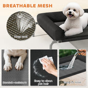 Raised Pet Bed for Small Dogs or Cats with Cooling Mesh and Supportive Pillow Black AOSOM