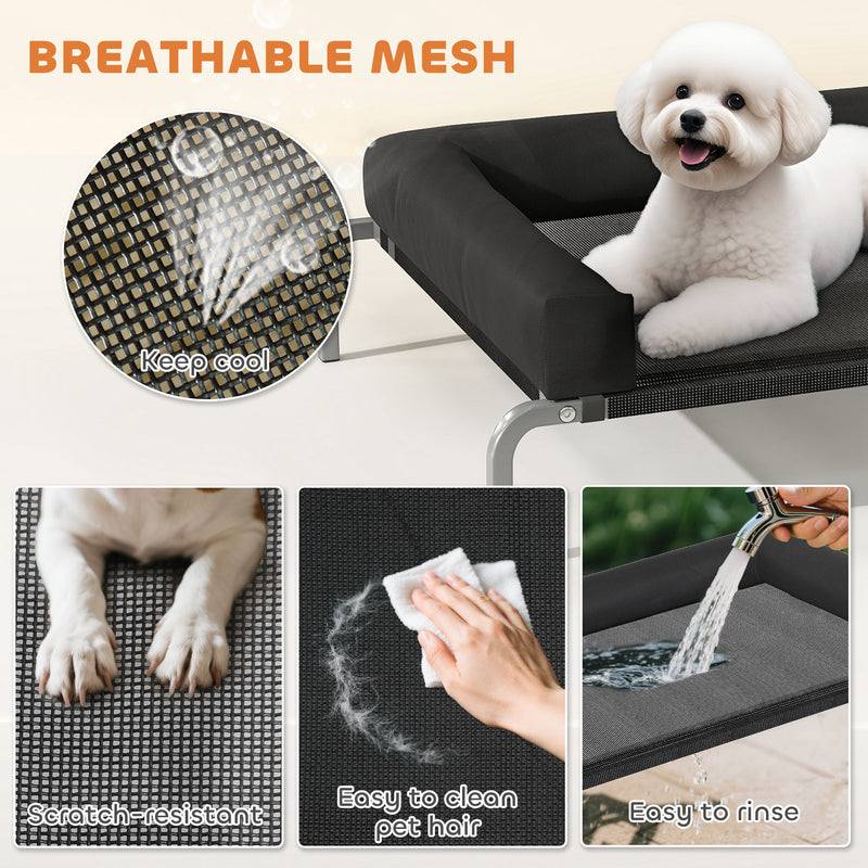 Raised Pet Bed for Small Dogs or Cats with Cooling Mesh and Supportive Pillow Black AOSOM