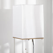 Tall Floor Lamp With Shelves And Fabric Shade For Living Room Or Bedroom, White