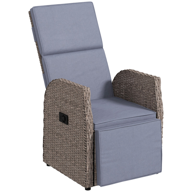 Rattan Reclining Garden Armchair with Footrest Ideal for Outdoor Relaxing Brown Grey AOSOM