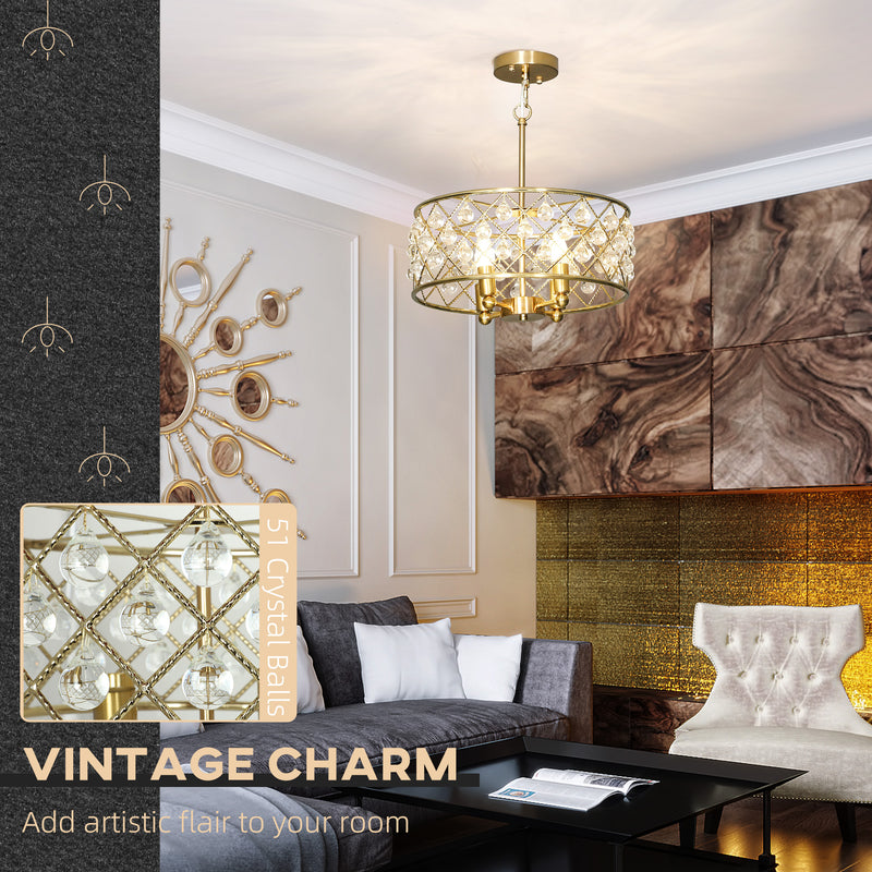 Four Bulb Crystal Chandelier Light Fixture Adds Elegance To Dining Room or Lounge Gold