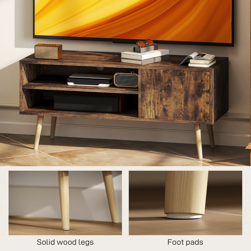 Brown TV Stand for TVs up to 55 Inches with Open Shelves and Cable Management