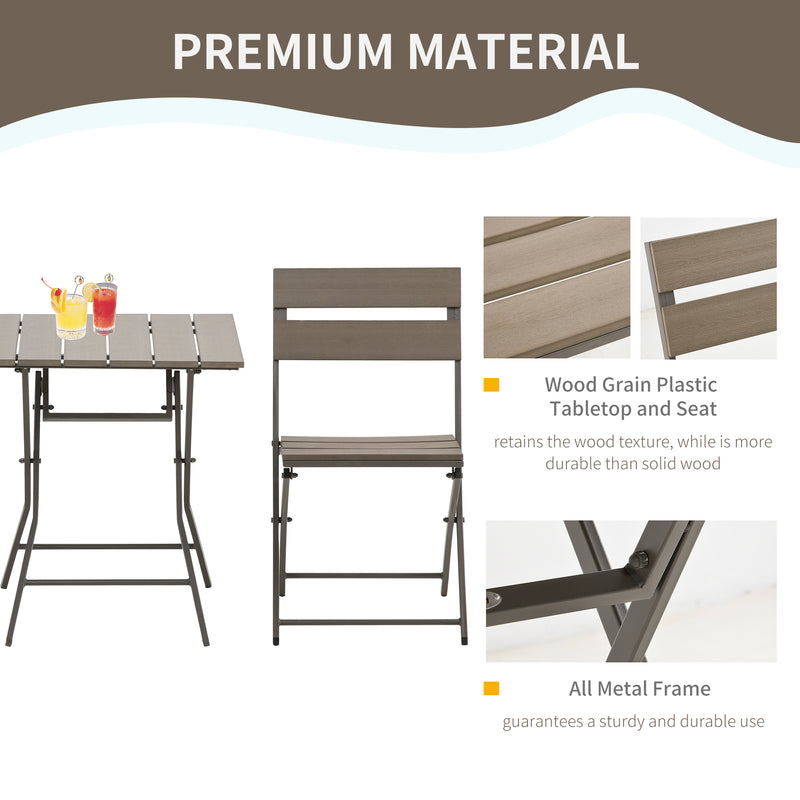 3 Piece Foldable Garden Bistro Set with Table and 2 Chairs for Patio or Balcony Grey by Outsunny