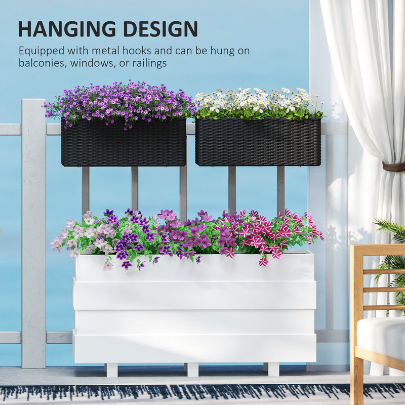Set of Two Black Rattan Effect Planters for Garden and Patio by Outsunny