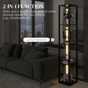 Black Floor Lamp with Shelves 4 Tier Dimmable Stand Light with Foot Switch for Living Room