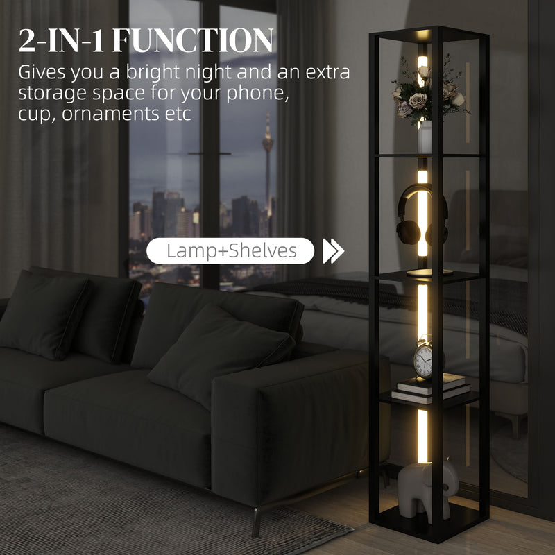 Black Floor Lamp with Shelves 4 Tier Dimmable Stand Light with Foot Switch for Living Room