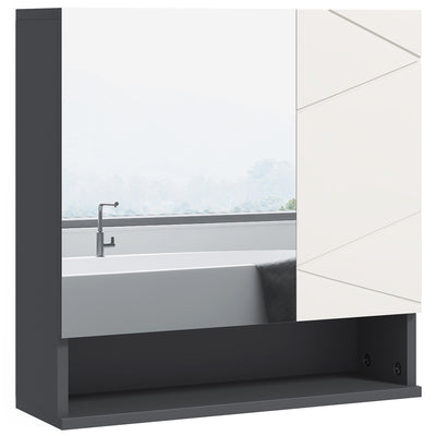 Wall Mounted Bathroom Mirror Cabinet With Adjustable Storage Shelves, Light Grey