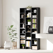 21 Compartment Storage Bookshelf With Open Display Shelves For Home Office, Black